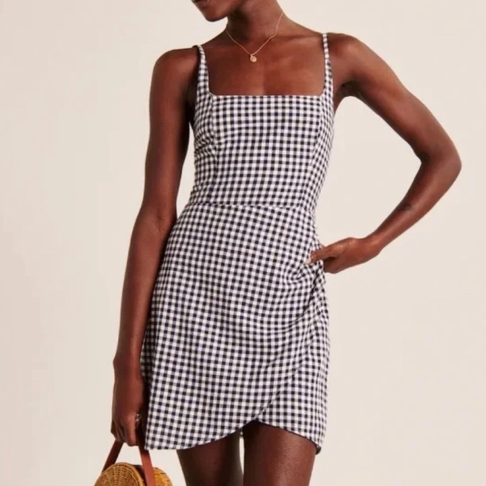 Abercrombie & Fitch 100% cotton navy and White Gingham Dress spegghetti strap